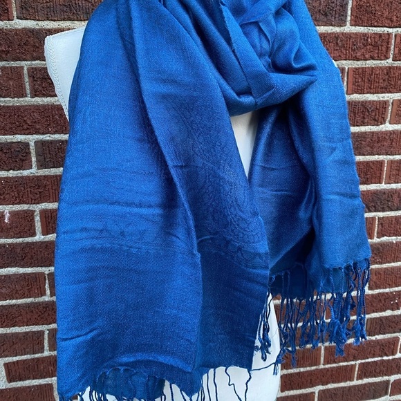 Blue Scarf Paisley Blue Scarf Wrap Shawl  Fringe Ladies Neck Stole 70”x 27” - Picture 2 of 12